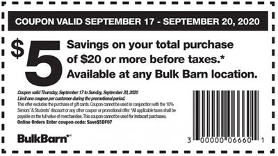 Bulk Barn Canada Coupons and Flyer Deals: Save $5 Off Your Purchase with Coupons + 20% off Select Items
