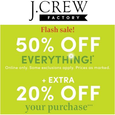 J.Crew Factory Canada Online Flash Sale: Save 50% off Everything + Extra 20% off with Coupon Code