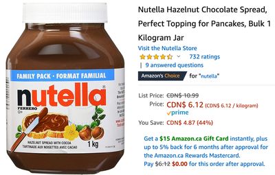 Amazon Canada Deals: Save 44% on Nutella Hazelnut Chocolate Spread 1 Kg Jar + 57% on Cleaver Knife 7″ with Coupon + More Offers