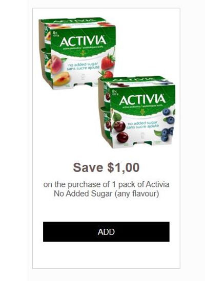 Activia Canada Coupons: Save $1 On Activia No Sugar Added + More!