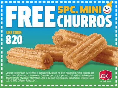 Get a Free 5 Piece Mini Churros In Restaurant After You Sign Up for the Jack In The Box Email List