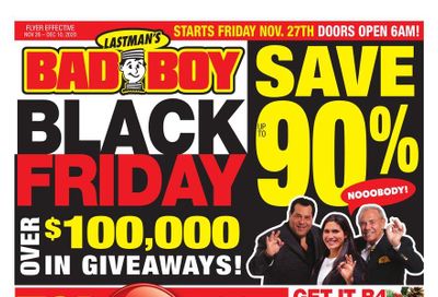 Lastman's Bad Boy Superstore Black Friday Flyer November 26 to December 10, 2020