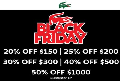 Lacoste Canada Black Friday Buy More Save More Sale: Save 20% to 50% off Using Coupon Code + Free Shipping