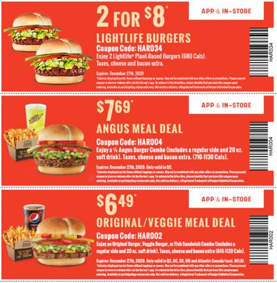 Harvey’s Canada Coupons(QC): until December 27