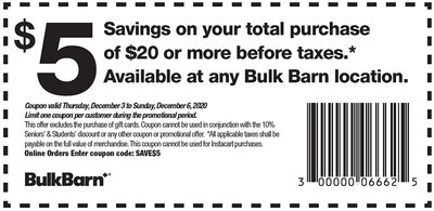 Bulk Barn Canada Coupons and Flyer Deals: Save $5 Off Your Purchase with Coupons + 25% off Select Items