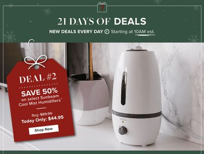 Linen Chest Canada 21 Days of Deals: Today, Save 50% on Sunbeam Ultrasonic Cool Mist Humidifier, with Coupon Code