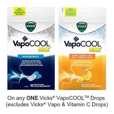 Save $1.00 when you buy any ONE Vicks VapoCOOL Drops Product (excludes Vicks Vapo & Vitamin C Drops, trial/travel size, value/gift/bonus packs)
