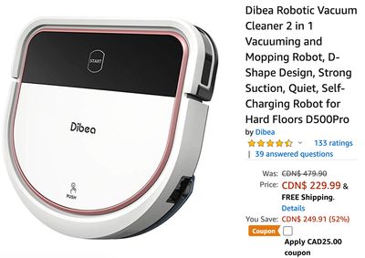 Amazon Canada Deals: Save 57% off Dibea Robotic Vacuum Cleaner 2 in 1 With Coupon + 36% off Personal Portable Oven 12V Car Food Warmer With Coupon!