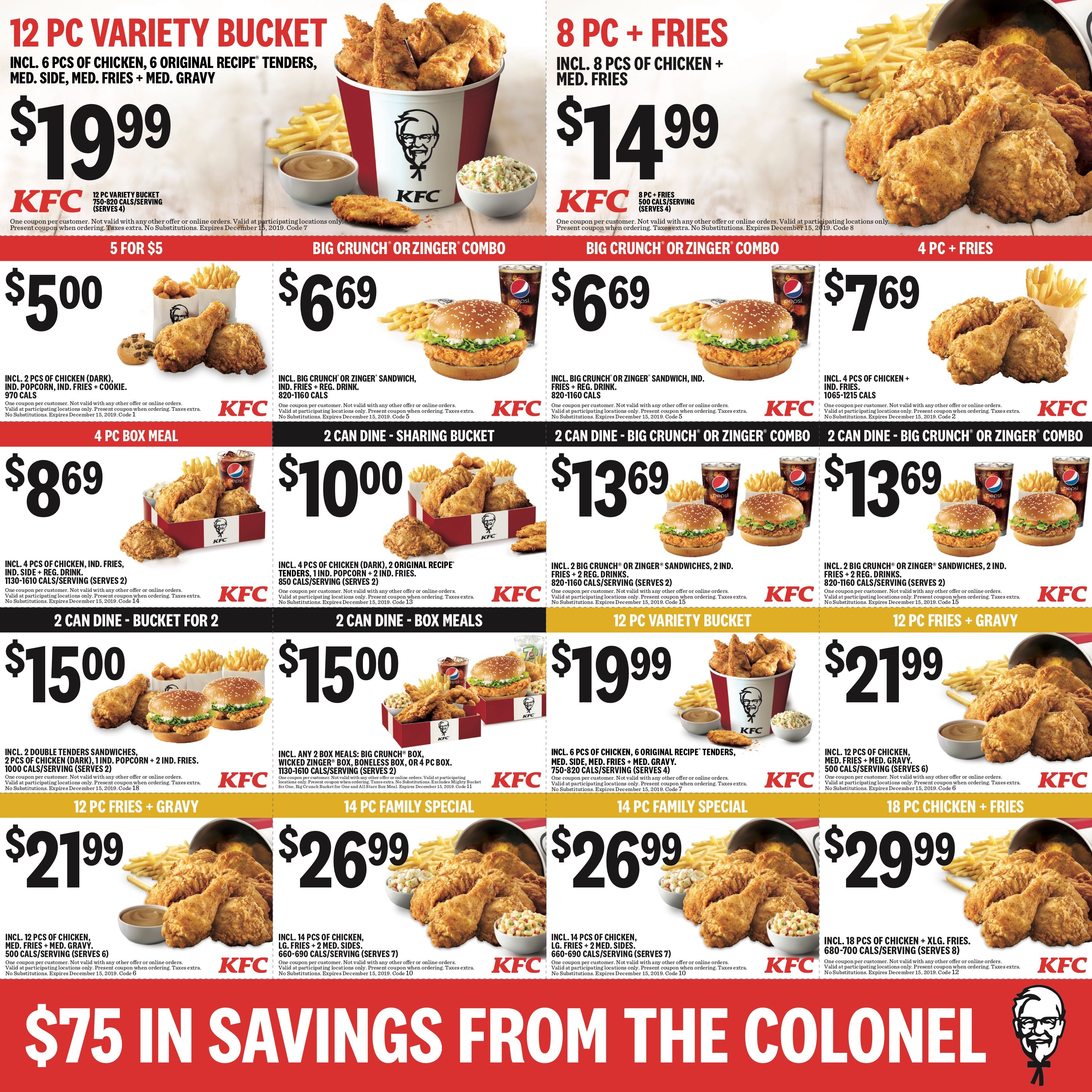 KFC Canada Coupons (Ontario), until December 15, 2019