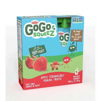 Save $0.50 on one (1) pack of 4 pouches GoGo squeeZ fruit sauce (360 or 440g)