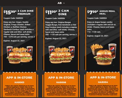 Harvey’s Canada Coupons (AB): until August 22