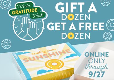 Get a Free Original Glazed Dozen Coupon When You Gift a Dozen Online or In-app at Krispy Kreme During World Gratitude Week
