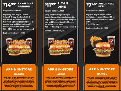Harvey’s Canada Coupons (BC, SK, MB, Atlantic Canada exc. NFLD): until October 31