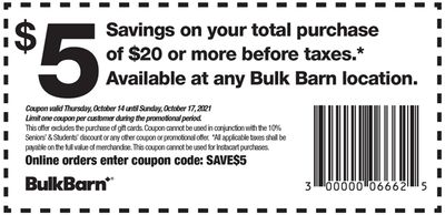 Bulk Barn Canada Coupons and Flyer Deals: Save $5 Off Your Purchase with Coupons + 25% off Select Items
