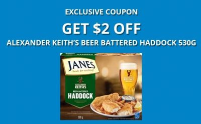 Janes Canada Coupons: Save $2 On Alexander Keith’s Beer Battered Haddock