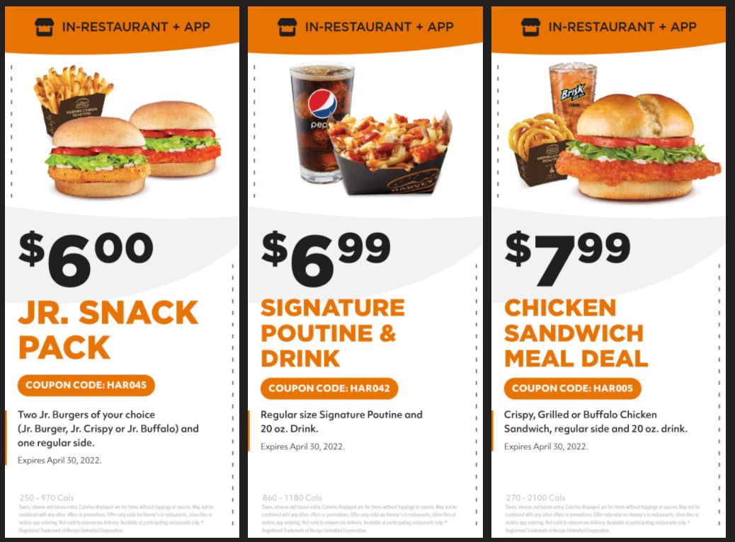 Harvey's Canada Digital Coupons Valid until April 30
