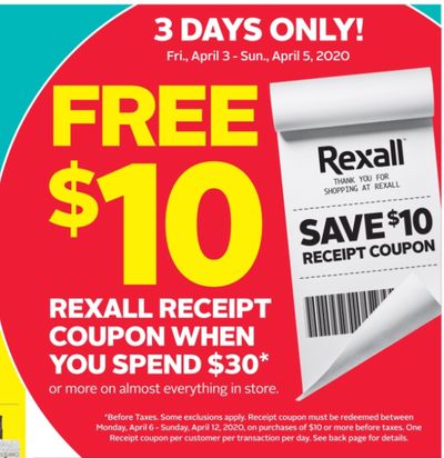 Rexall Pharma Plus Drugstore Canada Coupon & Flyers Deals: FREE $10 Gift Card With $30 Purchase + More Offers