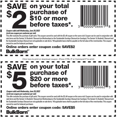 Bulk Barn Canada Coupons and Flyer Deals: Save $2 to $5 Off Your Purchase with Coupons + 25% off Select Items