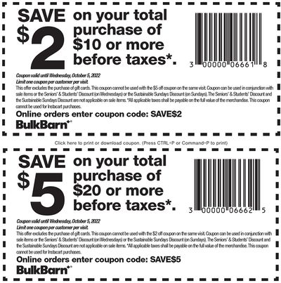 Bulk Barn Canada Coupons and Flyer Deals: Save $2 to $5 Off Your Purchase with Coupons + 25% off Select Items