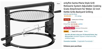 Amazon.ca Onlyfire Rotisserie System Adjustable Cooking Grate $99.99 (With Coupon) Reg. $149.99
