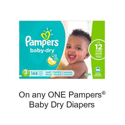 Save $1.50 when you buy any ONE Pampers Baby Dry Diapers (excludes trial/travel size, value/gift/bonus packs)