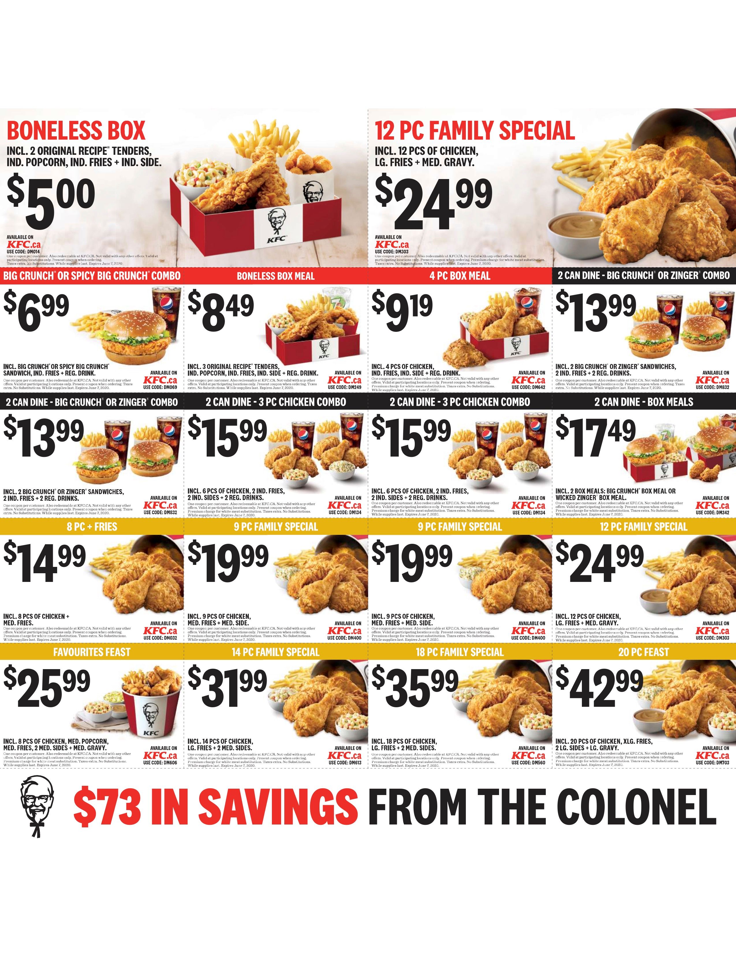 KFC Canada Coupons (Saskatchewan), until June 7, 2020