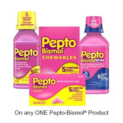 Save $1.50 when you buy any ONE Pepto-BismolProduct (excludes trial/travel size, value/gift/bonus packs)