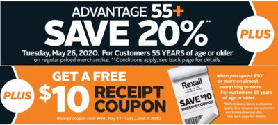 Rexall Pharmaplus Canada Super Bonus Seniors’ Day Deals: Today, Save 20% Off + FREE $10 Rexall Gift Coupon
