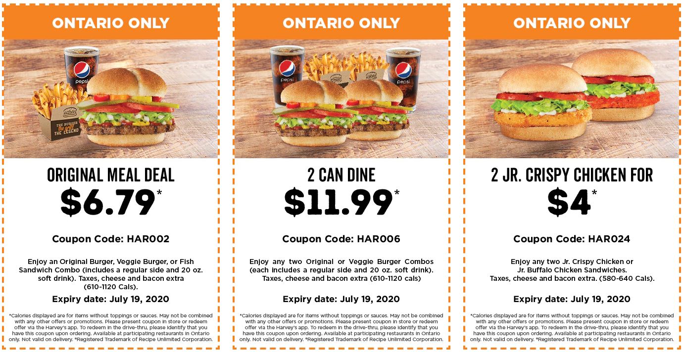 Harvey’s Canada Coupons(Ontario): Until July 19