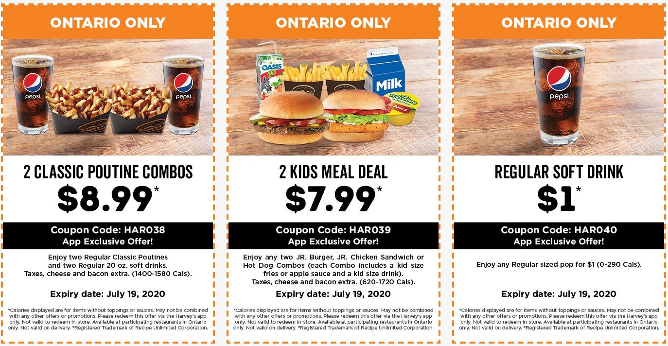 Harvey’s Canada Coupons(Ontario) Until July 19