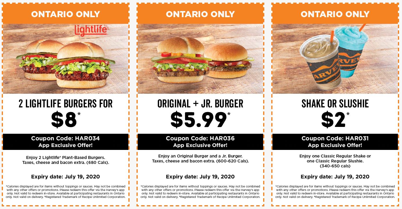 Harvey’s Canada Coupons(Ontario) Until July 19