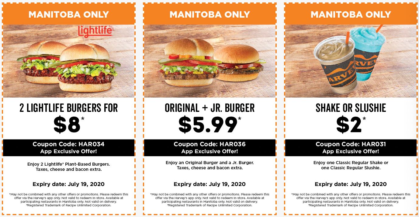 Harvey’s Canada Coupons(Manitoba) Until July 19