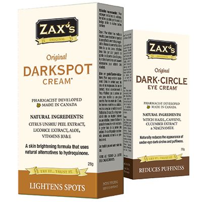 Save $5.00 on Zax's Darkspot and DarkCircle Eye Creams. Redeemable at Shoppers Drug Mart, Rexall and at zaxhealth.com