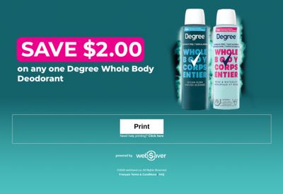WebSaver Canada Coupons: Save $2 on Degree Whole Body Deodorant