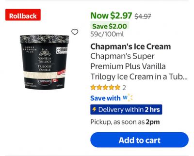 Walmart Canada: Chapman’s Super Premium Plus Ice Cream Free With $3 Mail Out Coupon