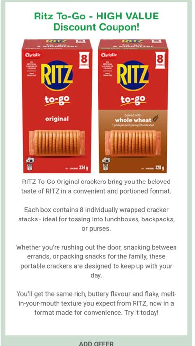 SampleSource Canada: Get a Coupon For $3 off Ritz To-Go