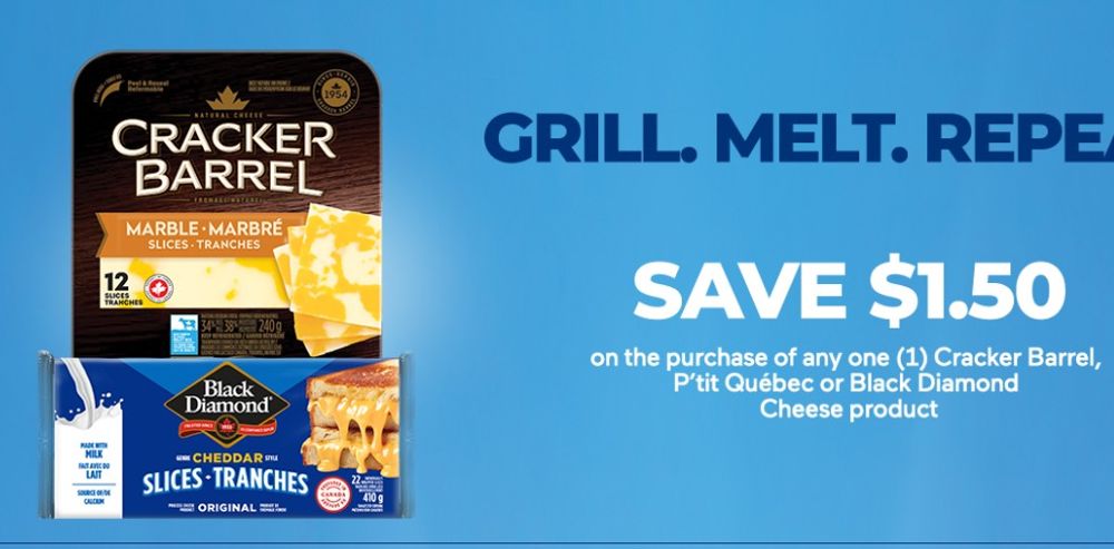 Save $1.50 on any Cracker Barrel, P'tit Quebec or Black Diamond cheese product
