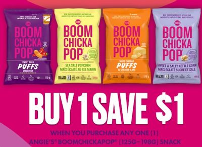 Save $1 on Angie's Boomchickapop snacks 125 g - 198 g