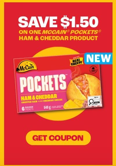 Save $1.50 on Mc Cain Pockets ham & cheddar
