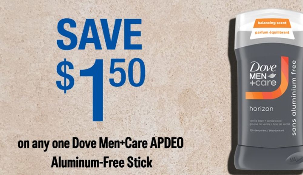 Save $1.50 on Dpve Men+Care aluminum-free antiperspirant/deodorant