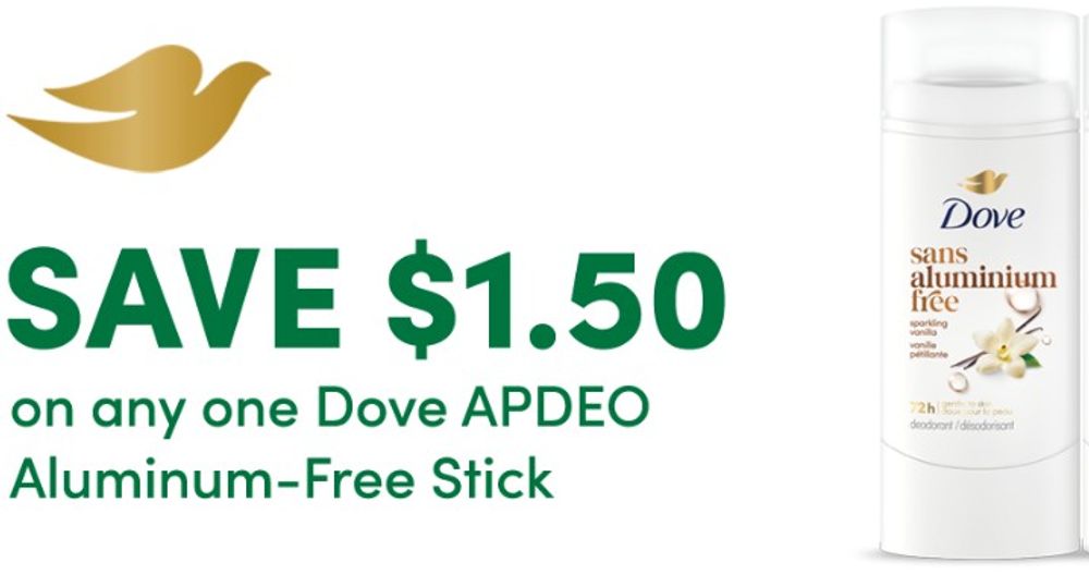 Save $1.50 on Dove aluminum-free antiperspirant/deodorant