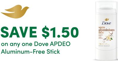 Save $1.50 on Dove aluminum-free antiperspirant/deodorant