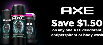 Save $1.50 on Axe deodorant, antiperspirant, body wash