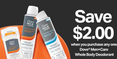 Save $2 on Dove men+care whole body deodorant