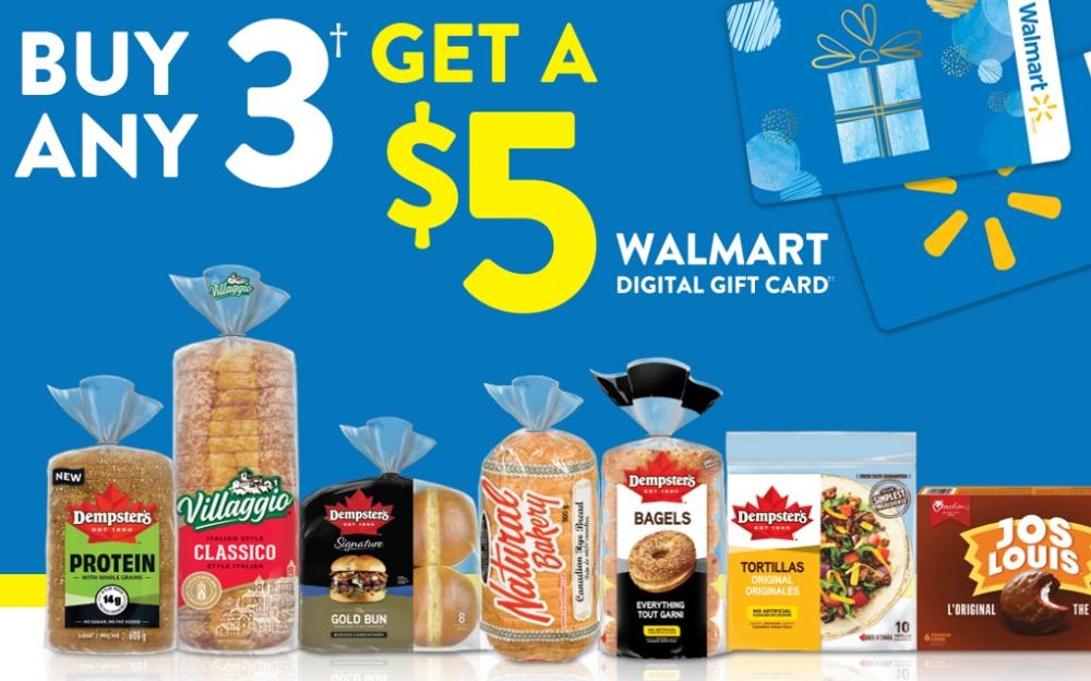 Buy 3 participating Bimbo Canada products at Walmart stores and get a $5 Walmart gift card