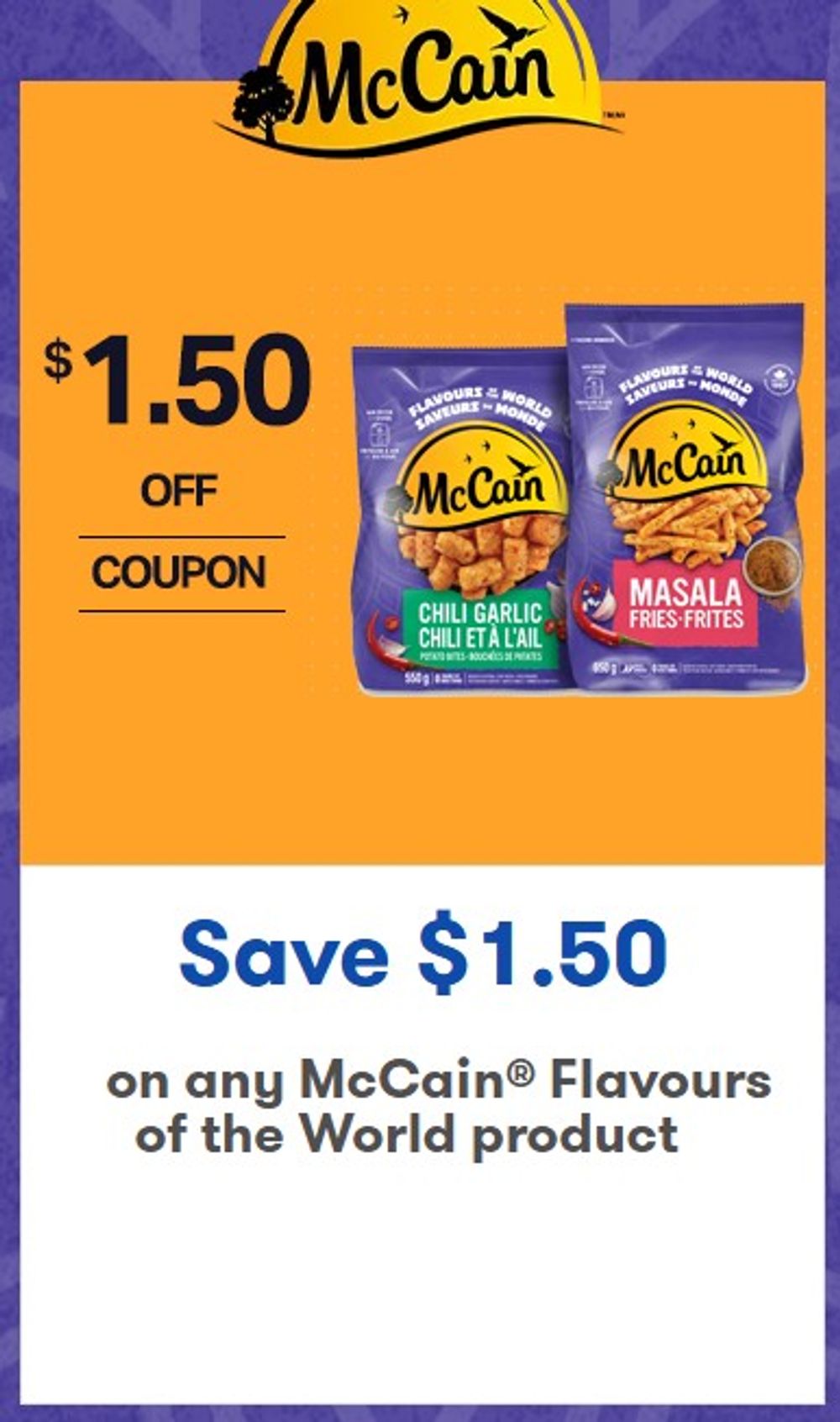 Save $1.50 on McCain Flavours of the World product