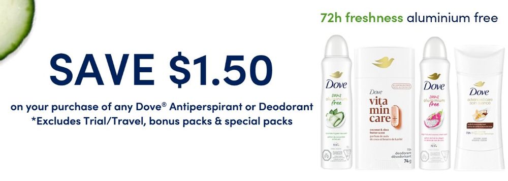 Save $1.50 on Dove antiperspirant or deodorant