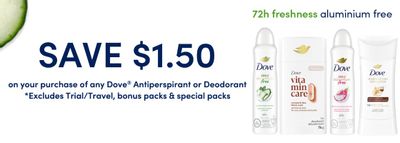 Save $1.50 on Dove antiperspirant or deodorant