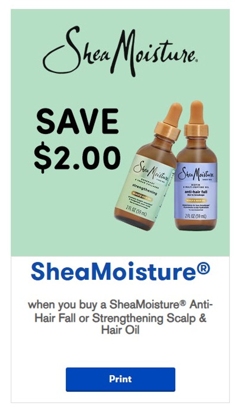 Save $2 when you buy a SheaMoisture Anti-Hair Fall or Strengthening Scalp & Hair Oil