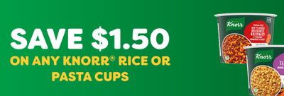 Save $1.50 on Knorr rice or pasta cups
